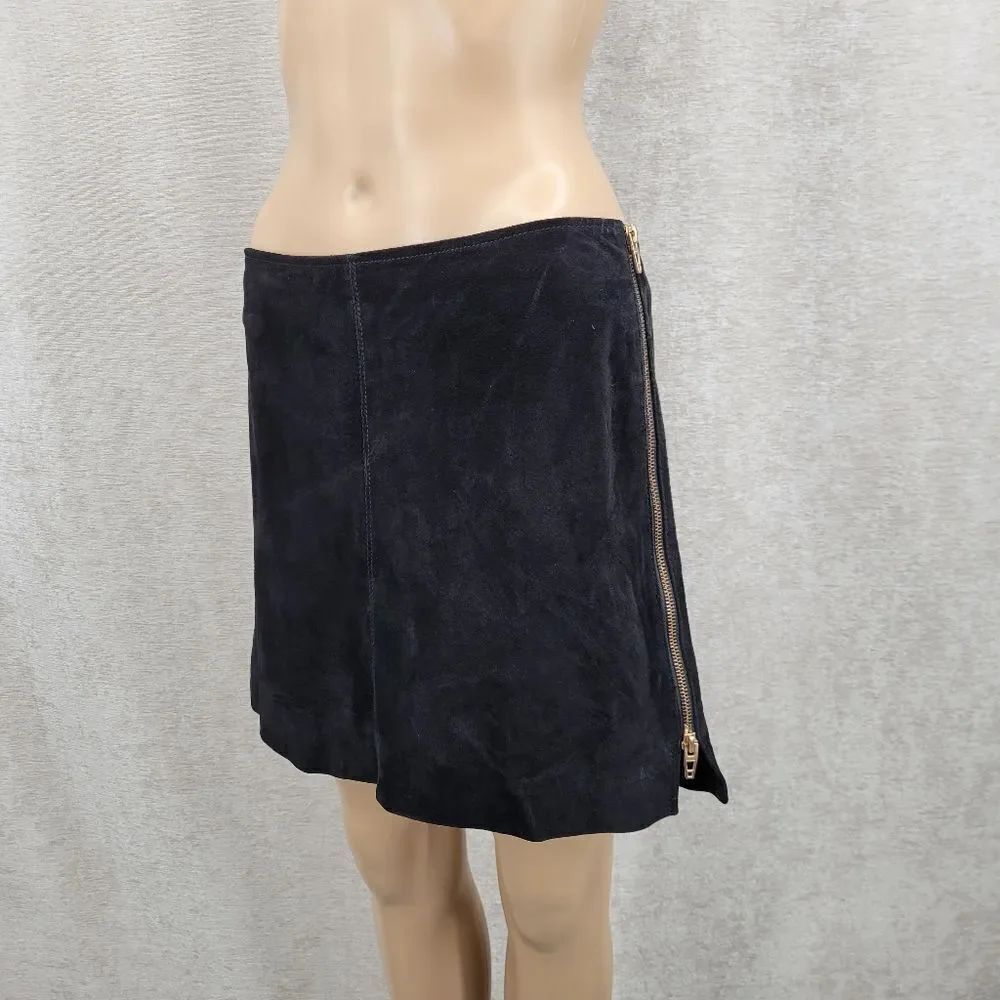 Blank NYC Black Suede Leather Skirt With Zipper Side Seams